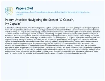 Essay on Poetry Unveiled: Navigating the Seas of “O Captain, my Captain”