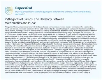 Essay on Pythagoras of Samos: the Harmony between Mathematics and Music