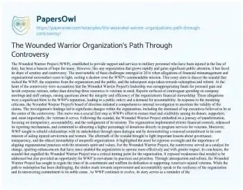 Essay on The Wounded Warrior Organization’s Path through Controversy