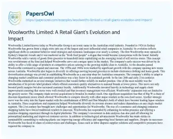 Essay on Woolworths Limited: a Retail Giant’s Evolution and Impact