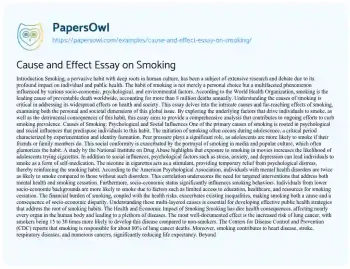 Essay on Cause and Effect Essay on Smoking