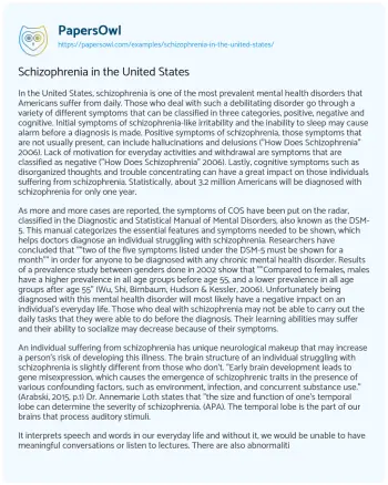 Essay on Schizophrenia in the United States