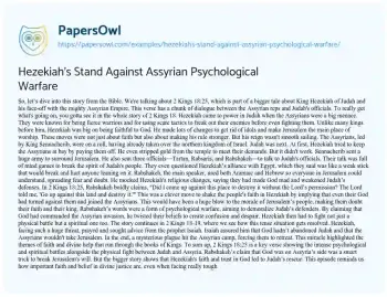 Essay on Hezekiah’s Stand against Assyrian Psychological Warfare