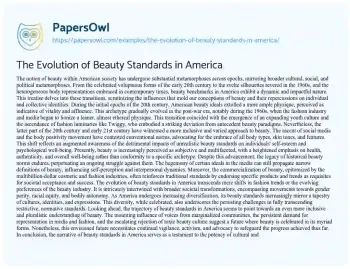 Essay on The Evolution of Beauty Standards in America