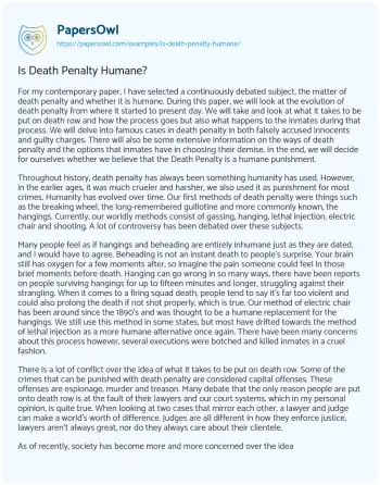 Essay on Is Death Penalty Humane?