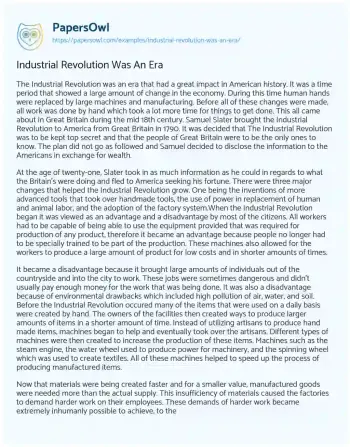 Essay on Industrial Revolution was an Era