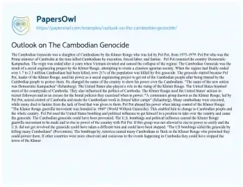 Essay on Outlook on the Cambodian Genocide