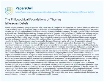 Essay on The Philosophical Foundations of Thomas Jefferson’s Beliefs