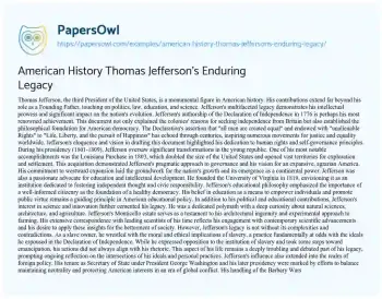 Essay on American History Thomas Jefferson’s Enduring Legacy