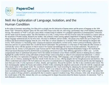 Essay on Nell: an Exploration of Language, Isolation, and the Human Condition