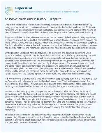 Essay on An Iconic Female Ruler in History – Cleopatra