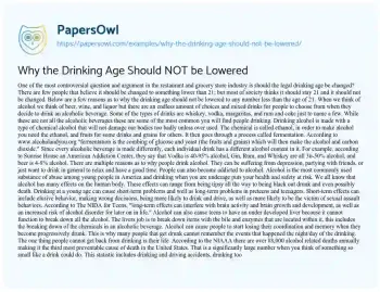 Essay on Why the Drinking Age should not be Lowered