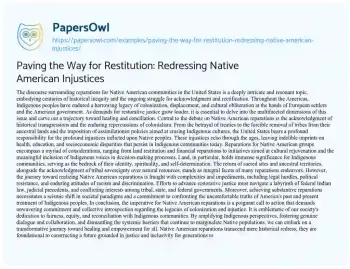 Essay on Paving the Way for Restitution: Redressing Native American Injustices