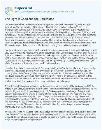 Essay on The Light is Good and the Dark is Bad