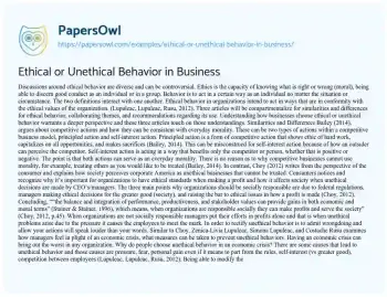 Essay on Ethical or Unethical Behavior in Business