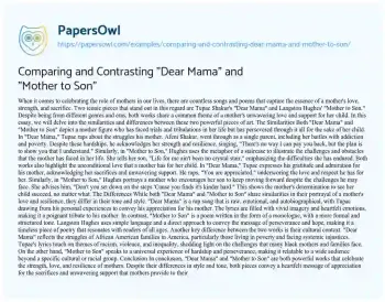 Essay on Comparing and Contrasting “Dear Mama” and “Mother to Son”