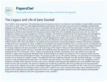 Essay on The Legacy and Life of Jane Goodall