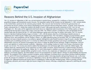 Essay on Reasons Behind the U.S. Invasion of Afghanistan