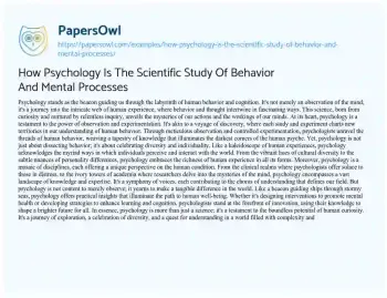 Essay on How Psychology is the Scientific Study of Behavior and Mental Processes