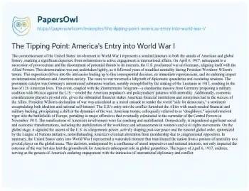 Essay on The Tipping Point: America’s Entry into World War i