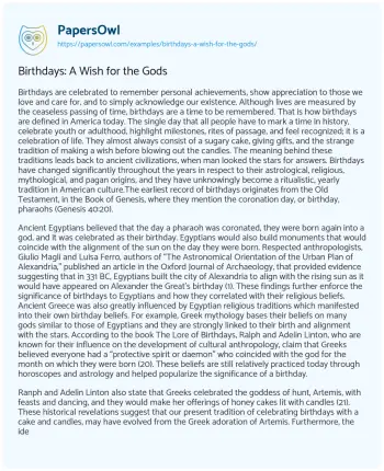 Essay on Birthdays: a Wish for the Gods