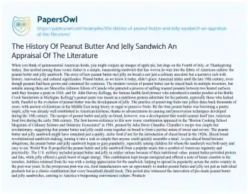 Essay on The History of Peanut Butter and Jelly Sandwich an Appraisal of the Literature