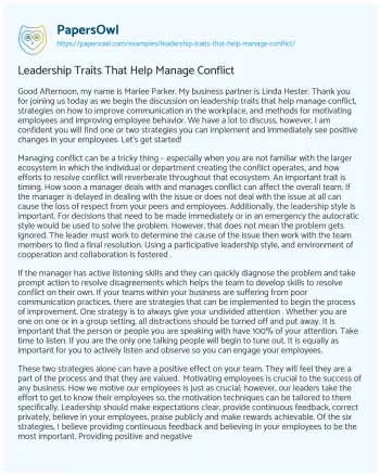 Essay on Leadership Traits that Help Manage Conflict