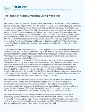 Essay on The Impact of African Americans during World War II