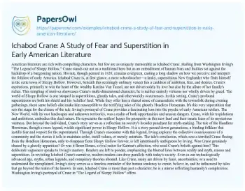 Essay on Ichabod Crane: a Study of Fear and Superstition in Early American Literature