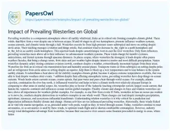 Essay on Impact of Prevailing Westerlies on Global