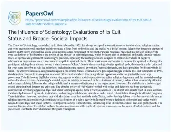 Essay on The Influence of Scientology: Evaluations of its Cult Status and Broader Societal Impacts