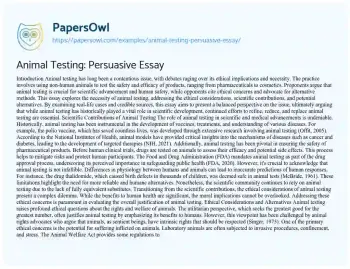 Essay on Animal Testing: Persuasive Essay