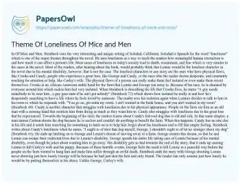 Essay on Theme of Loneliness of Mice and Men