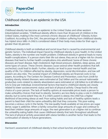 Essay on Childhood Obesity is an Epidemic in the USA