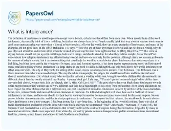 Essay on What is Intolerance?