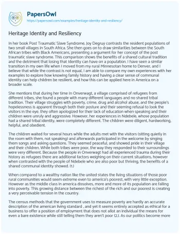 Essay on Heritage Identity and Resiliency