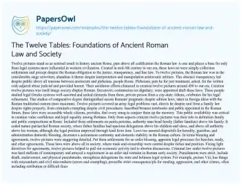 Essay on The Twelve Tables and Roman Jurisprudence