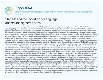 Essay on “Hurted” and the Evolution of Language: Understanding Verb Forms