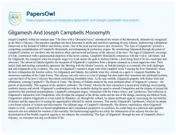 Essay on Gilgamesh and Joseph Campbells Monomyth