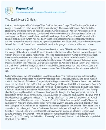 Essay on The Dark Heart Criticism