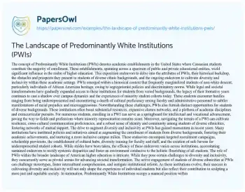 Essay on The Landscape of Predominantly White Institutions (PWIs)