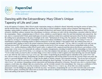 Essay on Dancing with the Extraordinary: Mary Oliver’s Unique Tapestry of Life and Love