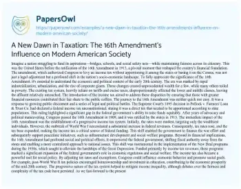 Essay on A New Dawn in Taxation: the 16th Amendment’s Influence on Modern American Society