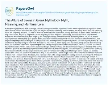 Essay on The Allure of Sirens in Greek Mythology: Myth, Meaning, and Maritime Lore