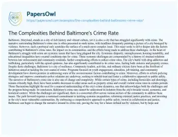 Essay on The Complexities Behind Baltimore’s Crime Rate