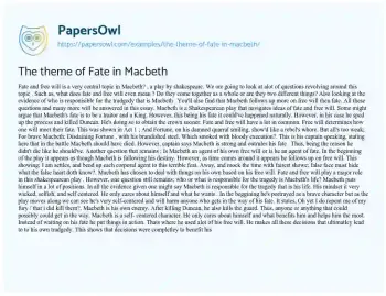 Essay on The Theme of Fate in Macbeth