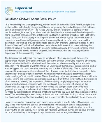 Essay on Faludi and Gladwell about Social Issues