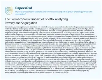 Essay on The Socioeconomic Impact of Ghetto: Analyzing Poverty and Segregation