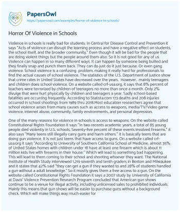 Essay on Horror of Violence in Schools