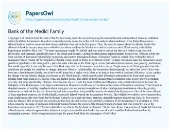 Essay on Bank of the Medici Family